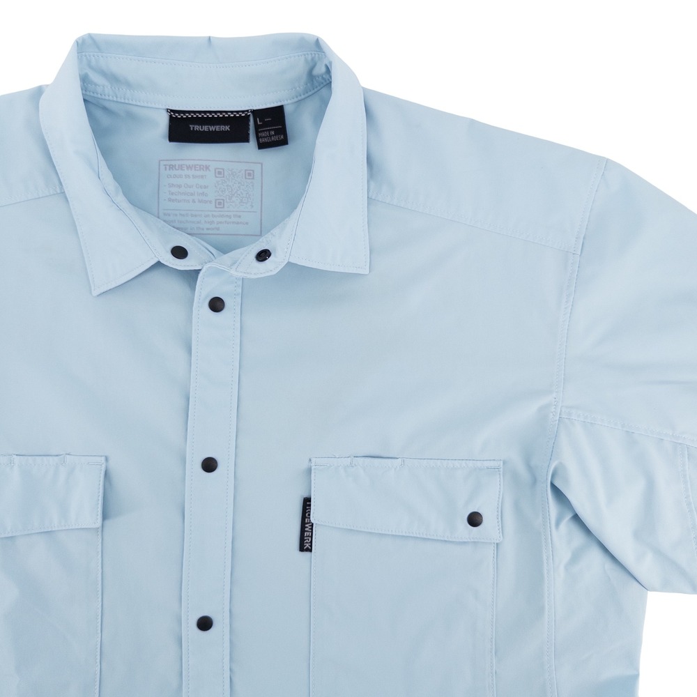 Truewerk Mens L Cloud SS Shirt Blue Short Sleeve Workwear Missing Bottom Snap